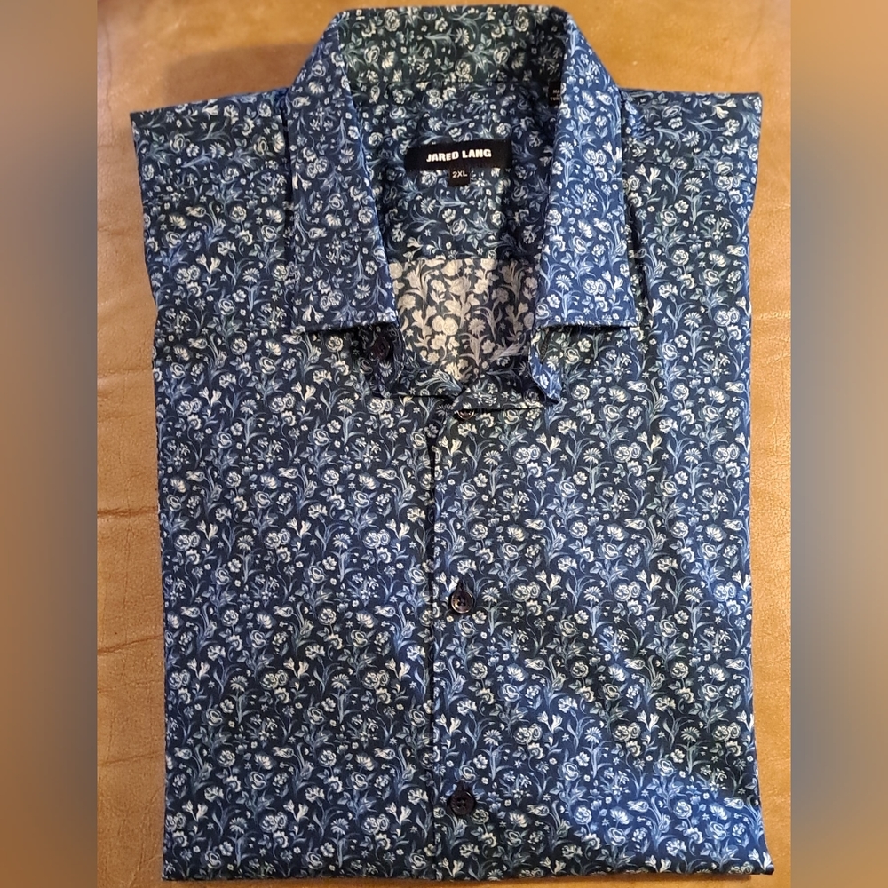 JARED LANG Men's Shirt Blue Flower Print Short Sleeve Size XXL